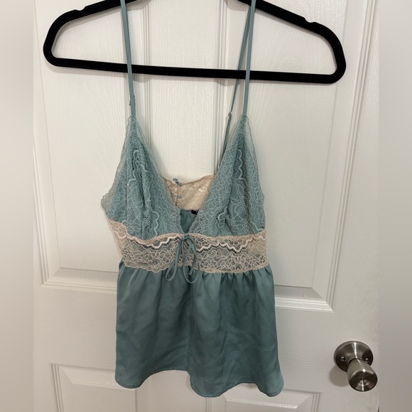 Victoria's Secret Other - Victoria's Secret Sage Green Satin & Cream Lace Trim Cami Top